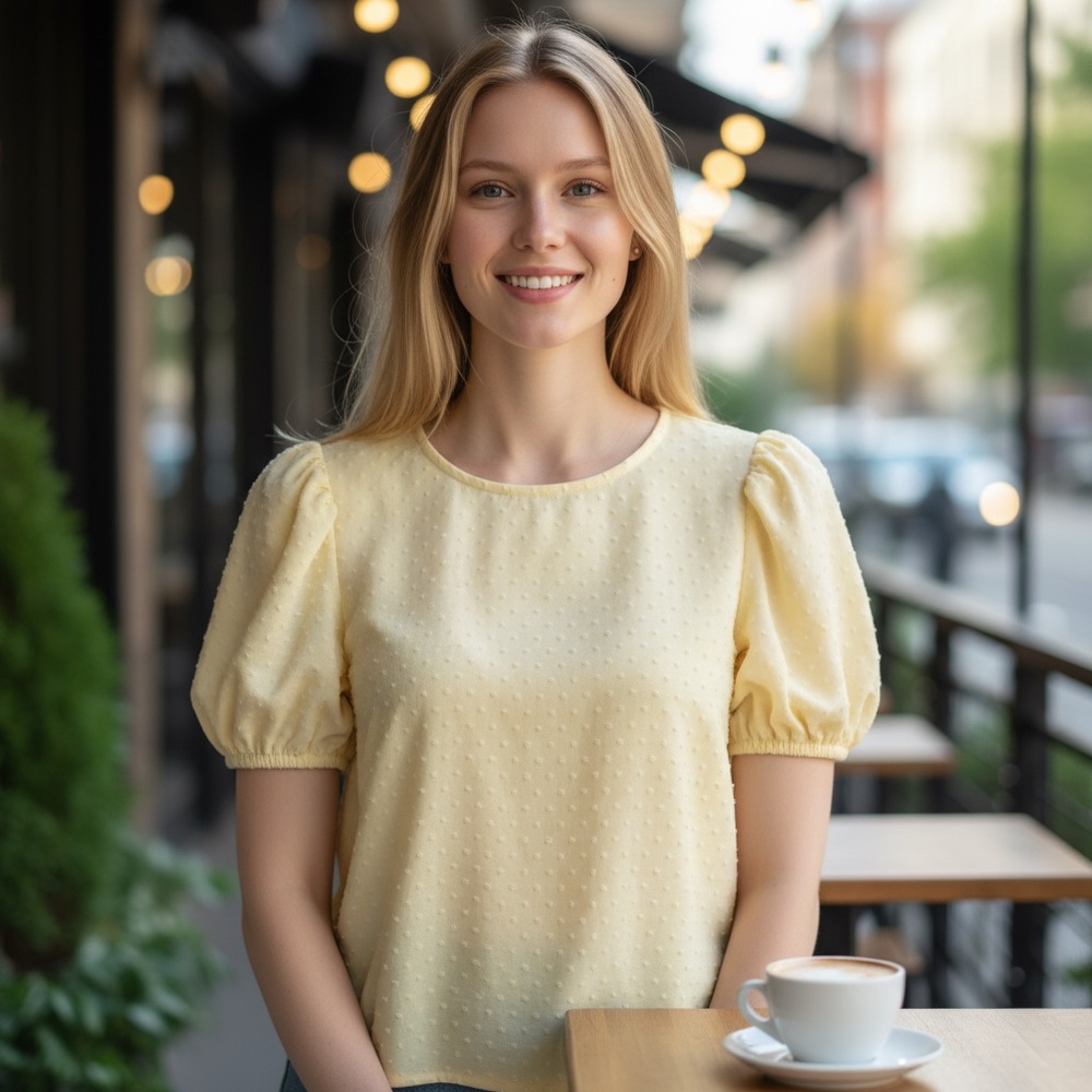 Meraki Light Yellow Puff Sleeve Blouse